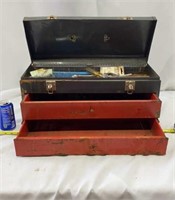 Vintage Metal Toolbox with Various Tools