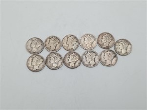 11 Mercury Silver Dimes 1920's-1940's Mixed Coins