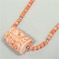Bead & carved coral necklace - 18" long
