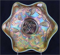 Vintage 9" ruffled bowl - aqua opal