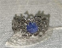 .925 Sterling Filigree Vines Blue Stone Ring,