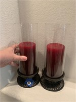PAIR OF CANDLES IN CANDLE HOLDERS