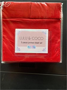 New Lulu & Coco 3pc Full Size Red Sheet Set