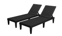 Outdoor Chaise Lounge Set 2 Black Plastic Frame