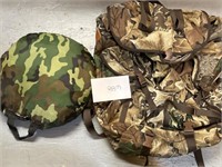 Cabellas camo backpack and camo cushion