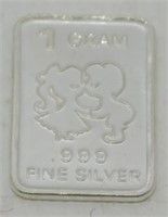 1 gram Silver Ingot - Kissing Silhouette, .999