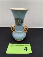Abingdon Pottery Blue Vase 520 W/ Gold Handles