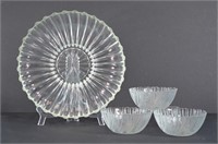 12" Floral Glass Bowl and  3 Seabreeze Swirl Bowl