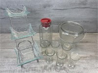 JUICE PITCHER & GLASSES GLASS ICE BUCKET SERVING