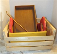 WOODEN CRATE, TRAY, BACK SCRATCHER