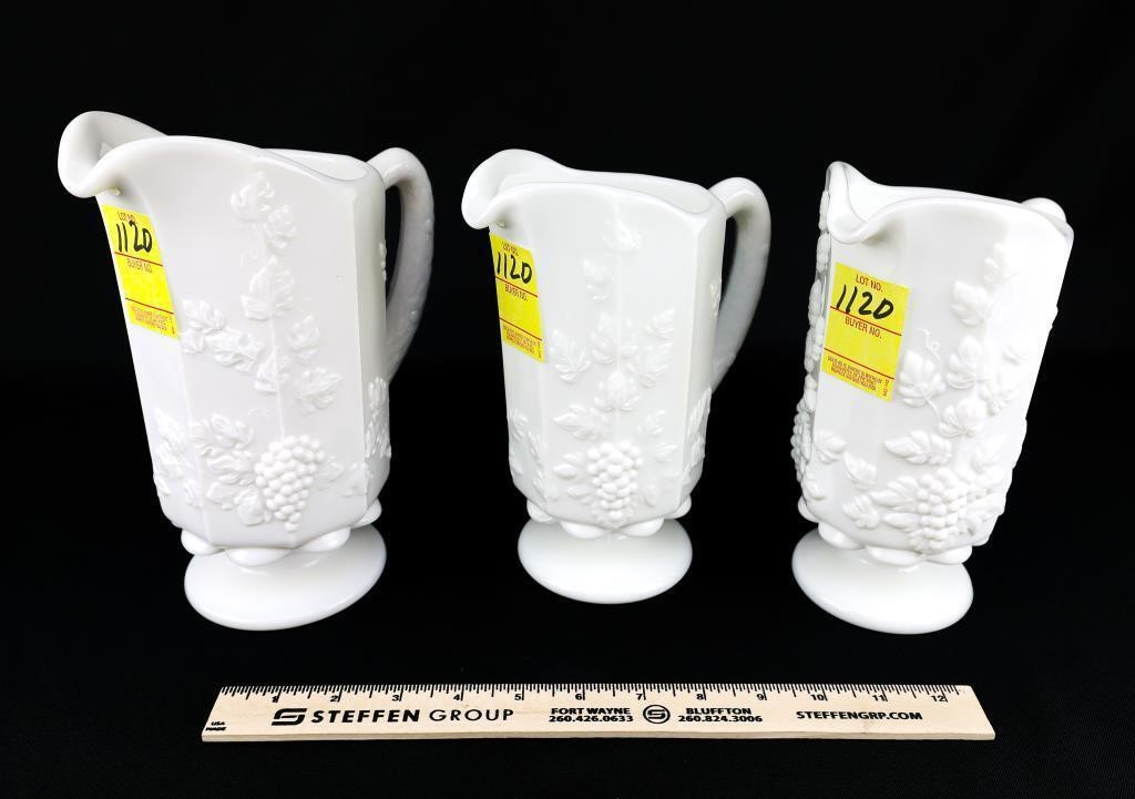 (3) Westmoreland Grape and Leaf Pattern Pitchers