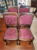 Pair of four antique red upholstered chairs