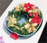 Gold & Red Christmas Wreath in Plastic Holder