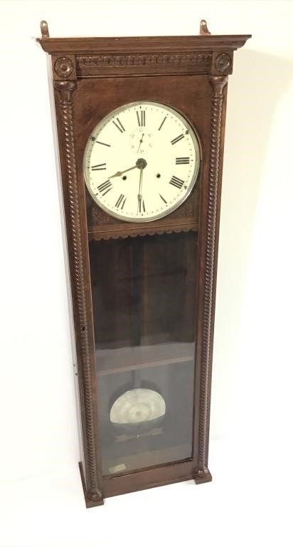 Large Early Wood Cased Wall Mounted Pendulum Clock