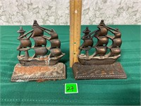 Vtg Metal Galleon Ship Bookends