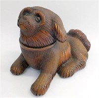 Mid century Pekingese wicker dog form box
