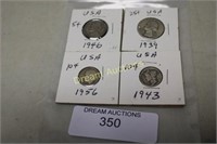 4x US Multi Denomination Coins 1939/43/46 & 56