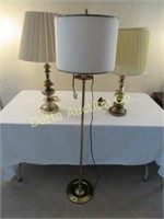 BRASS FLOOR & 2 TABLE LAMPS: