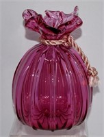 Cranberry Glass Ribbed Ruffled Edge Vase 5.5" H