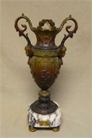 Ornate Bronze Urn on Marble Base.