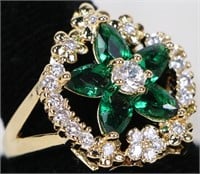 STERLING SILVER EMERALD & SAPPHIRE EVENING RING