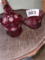 2 X'S BID FOSTORIA RUBY RED FROSTED COIN CREAMER