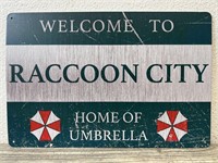 Welcome To Raccoon City Metal Sign About 8" x 12"