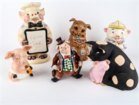 Lot of 6 Pig Ceramic Cookie Jars / Figurines