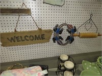 WOOD WELCOME SIGN, GECKOS & ROLLING PIN