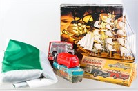 Mixed Lot with Flag, Model Ship and Cars