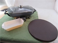 Oster Electric Skillet, Fire King Bread Pan Table