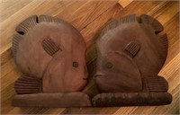 Carved wood fish bookends