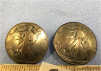 2 Buttons made from Walking Liberty half dollars