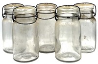 (5) Quart Clear Foster's Mason Jars with Bales