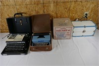 2 VINTAGE TYPEWRITERS, IVORY PUNCH SET, ETC.