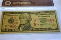24K Gold Replica USA $10 Bill Double Sided