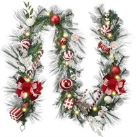 Pre-Lit 9ft Christmas Garland  Red & White