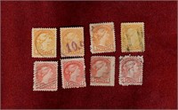 CANADA 8 USED SMALL QUEEN STAMPS