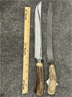 ANTLER CARVING KNIVES 1 VERY OLD, 1 ROSTFRI SWEDEN