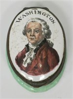 19TH C. BATTERSEA BOX WITH GEORGE WASHINGTON LID