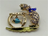 Whimsical Kitty Cat w/ Fish Tank Brooch