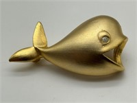 Vintage Gold Tone Figural Whale Pin