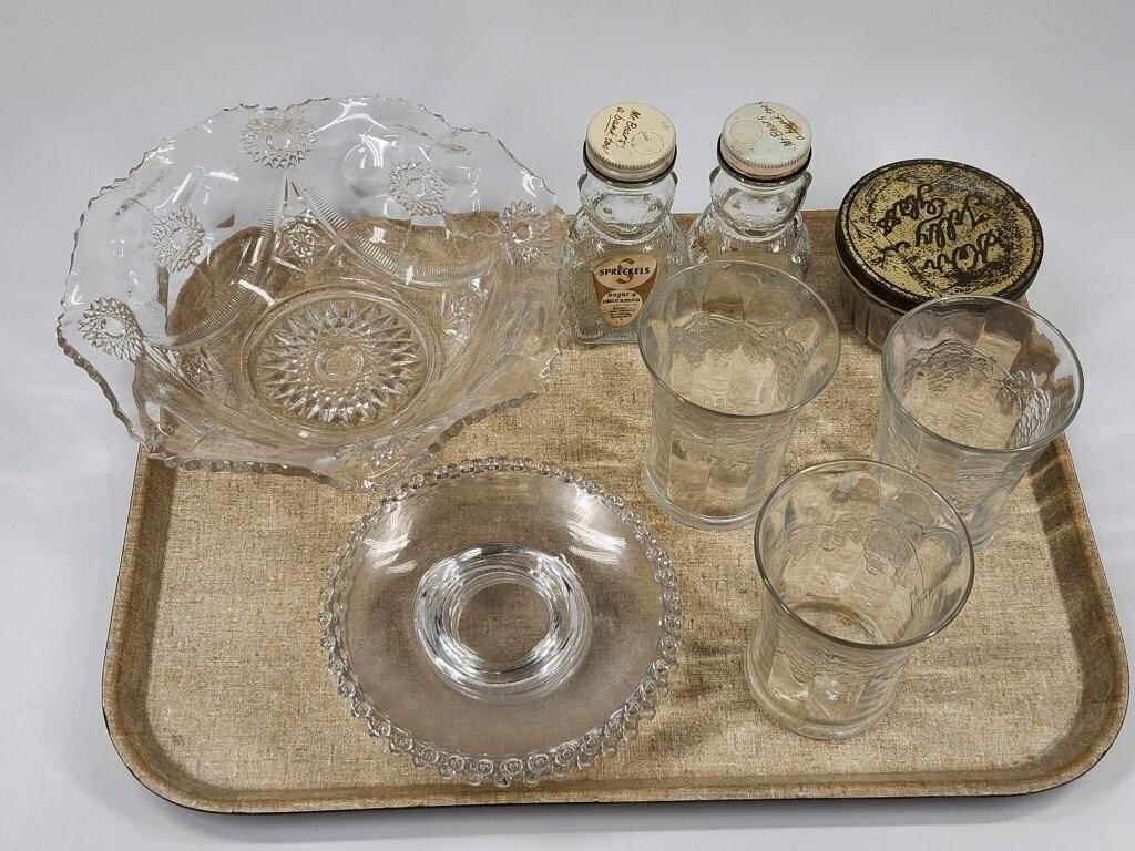 CLEAR GLASS CANDLEWICK, JUICE GLASSES, BEAR BOTTLE