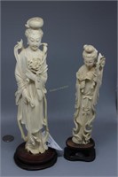Two Asian bone carved figural ladies - missing flo