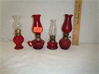 4 Small Red Lamps 9" Tall