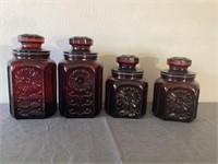 Vintage cape cod ruby red glass canisters