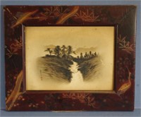 Japanese red lacquer framed scenic print