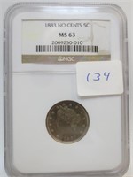 1883 no cents nickel, MS-63
