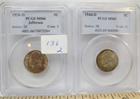 1938-D & 1944-D graded Jefferson nickels