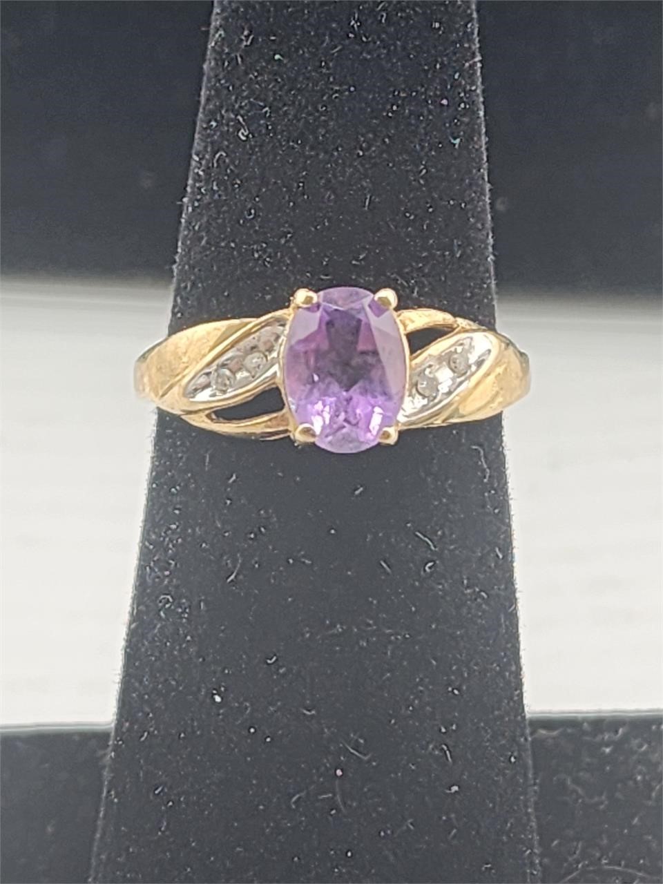 10k Amethyst Diamond Ring